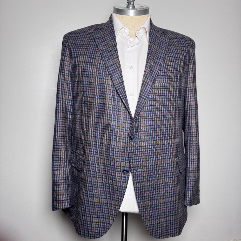 Bullock & Jones Sport Coat Mens 48R Multicolor Houndstooth Lambswool Cashmere
